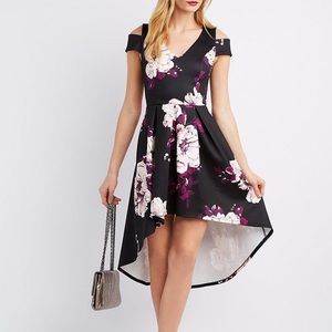 Floral cold shoulder high low dress